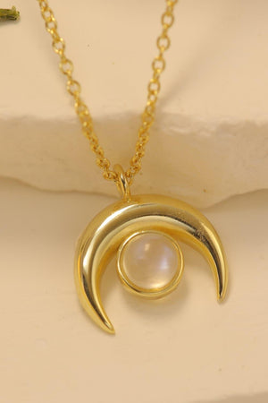 High Quality Natural Moonstone Moon Pendant 925 Sterling Silver Necklace-Trendsi-Gold-One Size-Très Elite