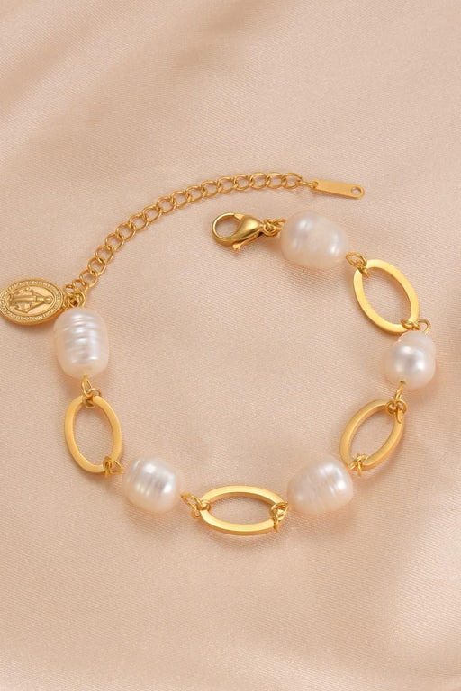 Elegant 14K Gold-Plated Freshwater Pearl Bracelet - Luxurious Lobster Clasp Design
