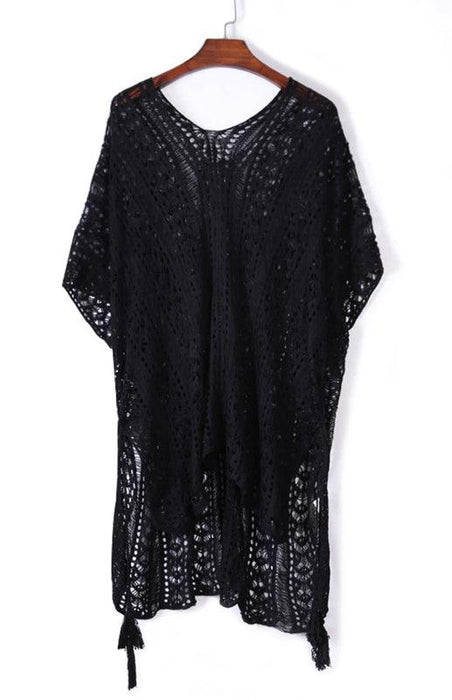 Boho Chic Crochet Knit Swimsuit Cover-Up with Lace-Up Details