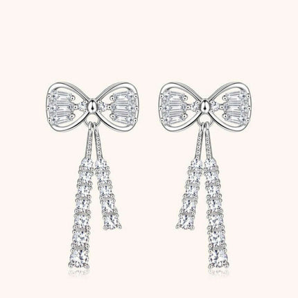 Sophisticated 1.12 Carat Lab-Grown Diamond Bow Earrings with Sterling Silver and Platinum or 18K Gold Finishes
