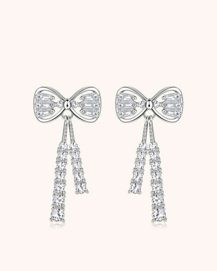 Sophisticated 1.12 Carat Lab-Grown Diamond Bow Earrings with Sterling Silver and Platinum or 18K Gold Finishes