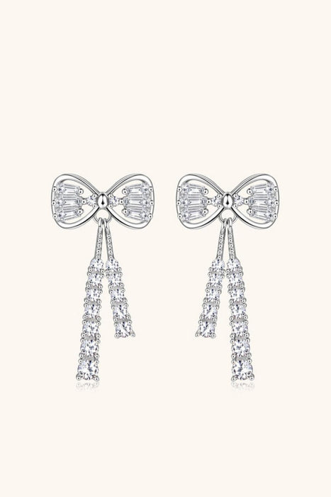 Opulent 1.12 Carat Moissanite Bow Earrings in Sterling Silver with Platinum or 18K Gold Touch