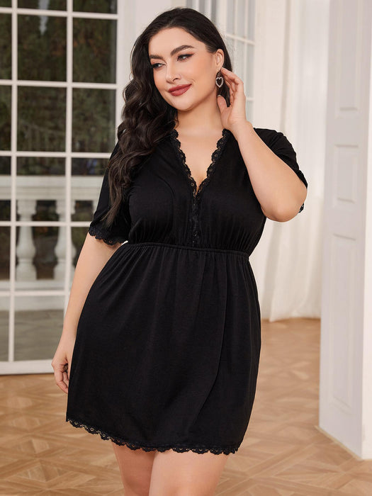 Luxe Plus Size Night Gown with Delicate Lace Trimming