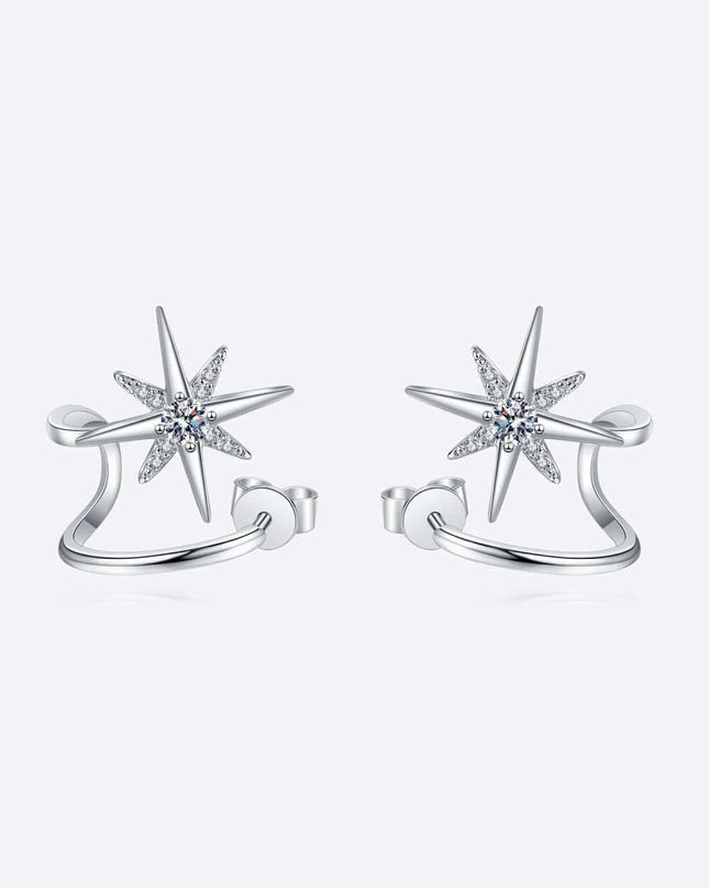 Elegant Moissanite Star Earrings with Durable Rhodium Finish & Warranty Assurance