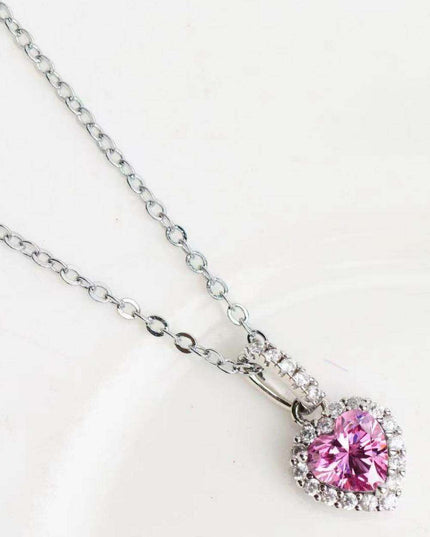 Charming Pink Moissanite Heart Pendant Necklace - A Touch of Timeless Romance
