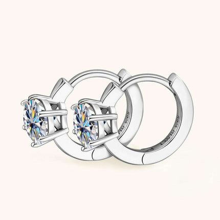 Radiant 1 Carat Moissanite Huggie Earrings in Premium Sterling Silver - Exquisite Platinum and Gold Options