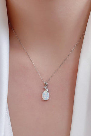 Opal Oval Pendant Chain Necklace-Trendsi-White-One Size-Très Elite