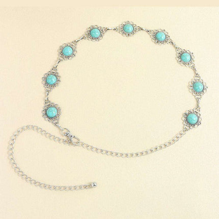 Turquoise Alloy Waist Belt with Vintage Charm - A Touch of Timeless Style