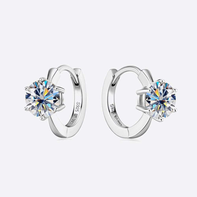 Radiant 1 Carat Moissanite Huggie Earrings in Premium Sterling Silver - Exquisite Platinum and Gold Options