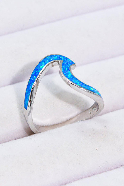 Luminous Opal Elegance: Platinum-Plated Opal Gemstone Ring - Timeless Modern Charm