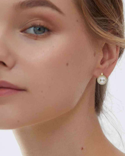 Sophisticated Moissanite and Pearl Sterling Silver Earrings with Elegant Platinum Finish