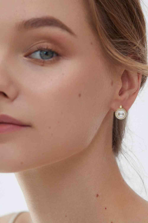 Elegant Moissanite Pearl Platinum-Plated Silver Earrings