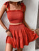 Chic Smocked Square Neck Tank Top and Skirt Set with Delicate Frill Accents