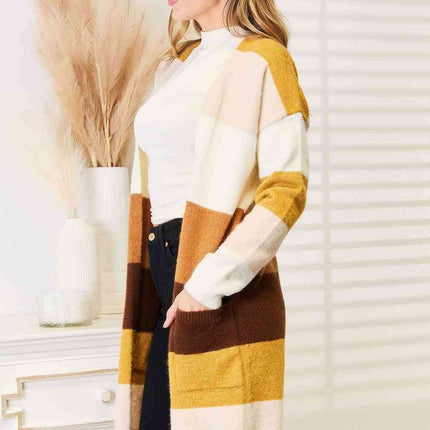 Vibrant Color-Block Cozy Oversized Cardigan with Dropped Shoulders