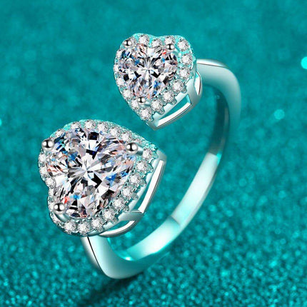 Heart-Shaped Lab-Grown Diamond Ring Set in Sterling Silver with Zircon Accents