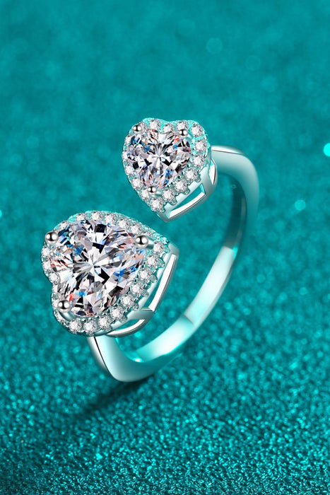 Heart-Shaped Moissanite Ring with Zircon Accents in Sterling Silver