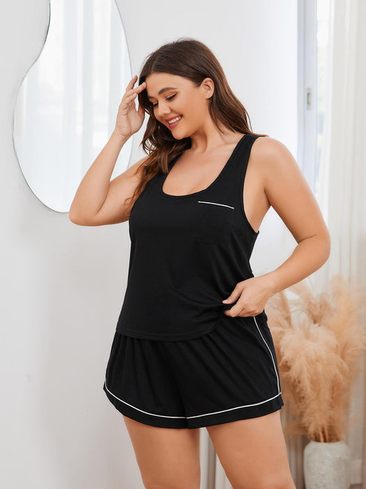 Plus Size Lounge Set with Racerback Tank and Shorts - Contrast Piping Luxe Comfort
