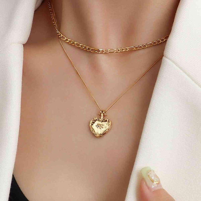 Heart Shape Double-Layered Stainless Steel Necklace Trendsi