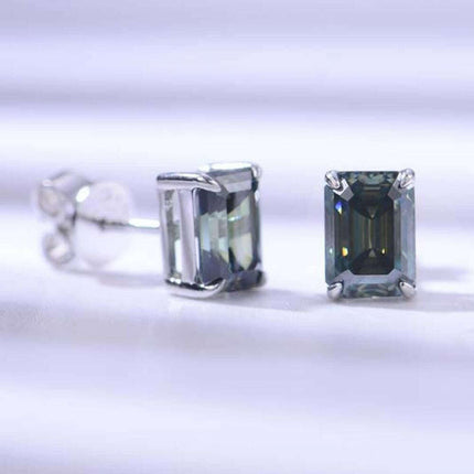 Sleek Green Moissanite 1 Carat Silver Stud Earrings - Unmatched Glamour & Sophistication