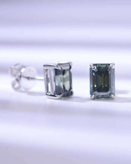 Sleek Green Moissanite 1 Carat Silver Stud Earrings - Unmatched Glamour & Sophistication