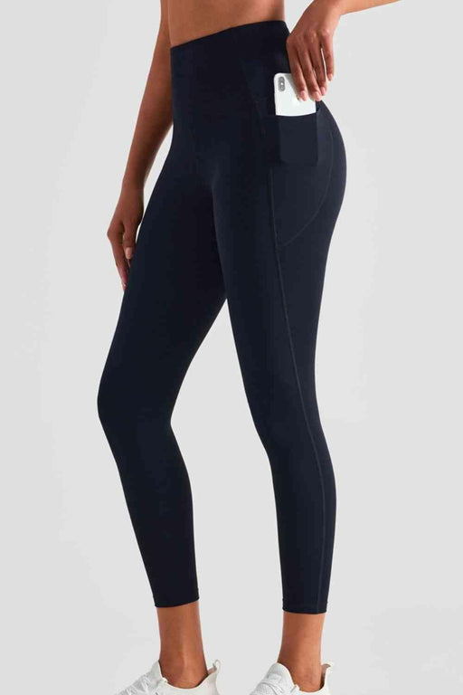 Sporty Solid Pattern High-Rise Leggings with Functional Pockets