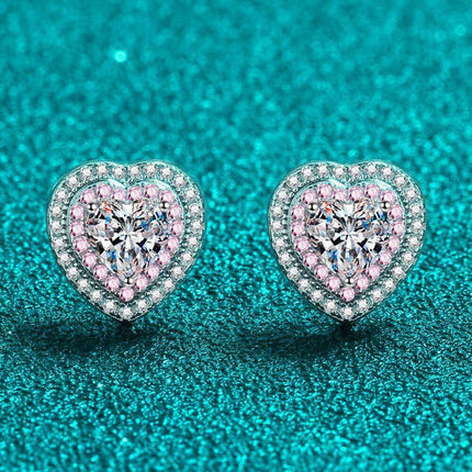 Radiant Heart Moissanite Stud Earrings: Classic Rhodium-Plated Beauty