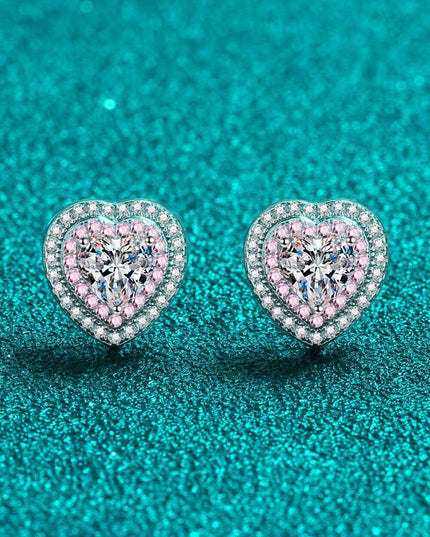 Radiant Heart Moissanite Stud Earrings: Classic Rhodium-Plated Beauty