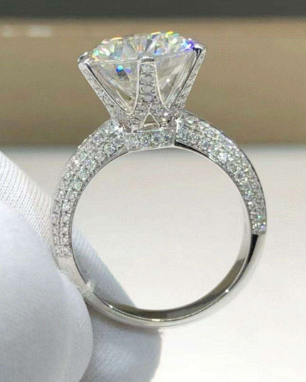 Elegant Geometric Moissanite & Zircon Ring in Sterling Silver - 5 Carats