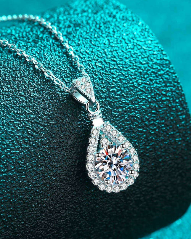 Elegant Lab-Diamond Teardrop Silver Pendant Necklace
