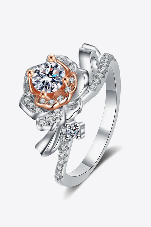 Rose Elegance 925 Sterling Silver Ring with Lab-Diamond Stone and Zircon Accents - Floral Glamour