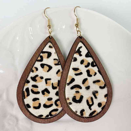 Rustic Elegance Cowhide Leather and Wood Teardrop Earrings - Bold Western-Inspired Statement Accessories