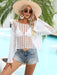 Elegant Openwork Boat Neck Long Sleeve Beach Cover-Up crafted from 100% Viscose