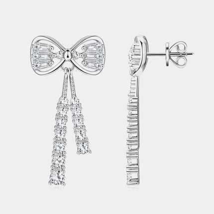 Sophisticated 1.12 Carat Lab-Grown Diamond Bow Earrings with Sterling Silver and Platinum or 18K Gold Finishes