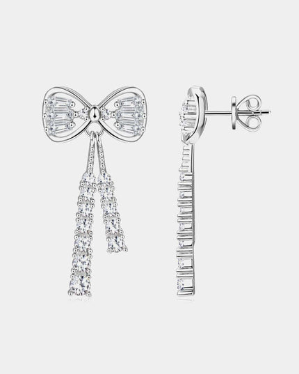 Sophisticated 1.12 Carat Lab-Grown Diamond Bow Earrings with Sterling Silver and Platinum or 18K Gold Finishes