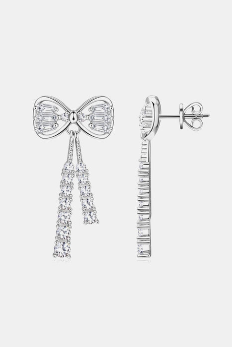 Luxurious 1.12 Carat Moissanite Bow Earrings in Sterling Silver with Platinum or 18K Gold Plating