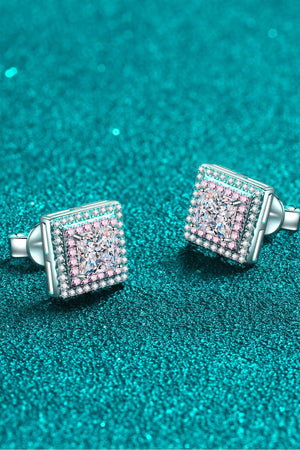 Moissanite Square Stud Earrings-Trendsi-Pink/White-One Size-Très Elite