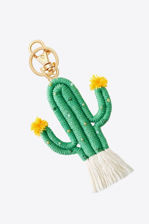 Desert-Inspired Cactus Keychain with Boho Bead Trim and Fringed Detail