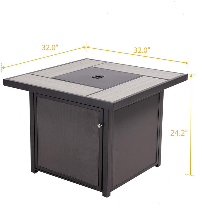 Outdoor 32 Inch Propane Gas Fire Pit Table Square Fire Pit
