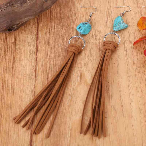 Turquoise Fringe Accent Earrings: Genuine Stone Western Charm Pieces