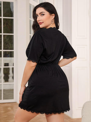 Plus Size Lace Trim Deep V Night Dress-Trendsi-Black-0XL-Très Elite
