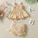 Adorable Apricot Lace Doll Shirt & Shorts Set for Baby Girls | Cotton Mesh Ensemble for Stylish Comfort
