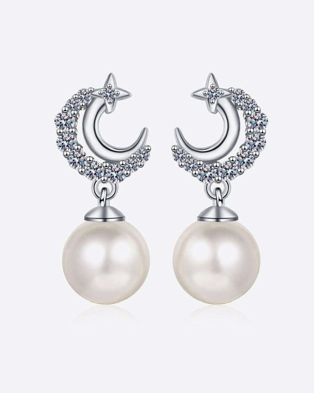 Sophisticated Moissanite and Pearl Drop Earrings