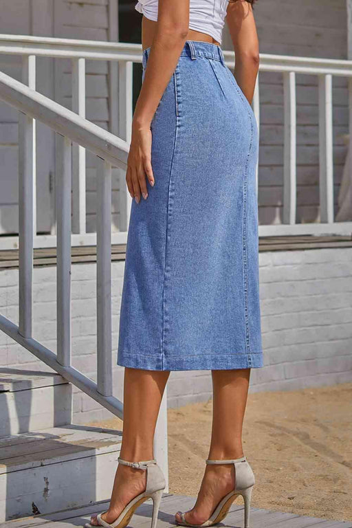 Chic Cotton Denim A-Line Skirt with Split Detail