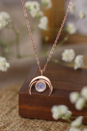 High Quality Natural Moonstone Moon Pendant 925 Sterling Silver Necklace-Trendsi-Rose Gold-One Size-Très Elite