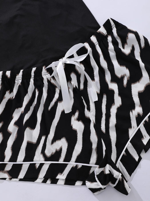 Animal Print Plus Size Pajama Set with Lace Trim - Comfort and Style in One