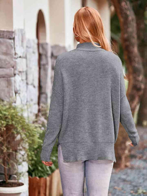 Cozy Mock Neck Knit Sweater with Dropped Shoulders