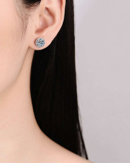 Radiant Charm: 2 Ct Moissanite Sterling Silver Stud Earrings with Rhodium Coating - Gift Box Included
