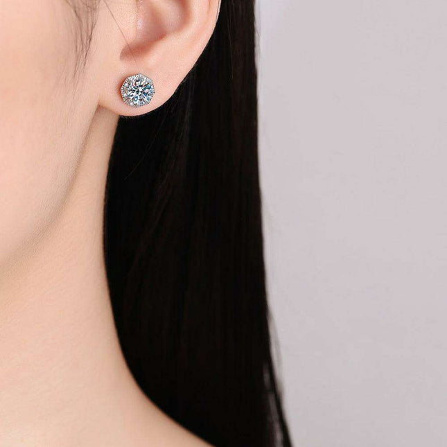 Radiant Charm: 2 Ct Moissanite Sterling Silver Stud Earrings with Rhodium Coating - Gift Box Included