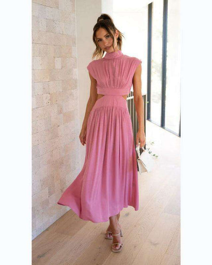 Bohemian Chic Dreamy Macaron Maxi Dress with Stand Collar