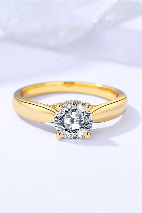 Elegant Sterling Silver Moissanite Ring with Gold-Plated Zircon Accents